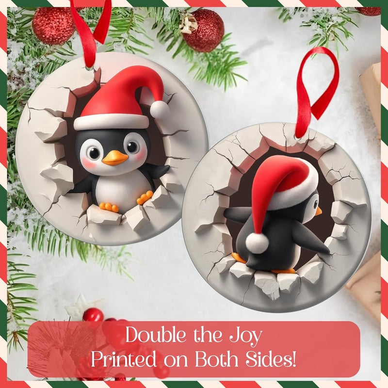 Hutato Penguin Ornament 2D – Penguin Christmas Ornaments, Penguin Ornaments for Christmas Tree, Funny Penguins Decorations for Tree, Cute, Animal Gifts for Women, Men, Couple, Wife, Husband, Animal Ornament - Image 4